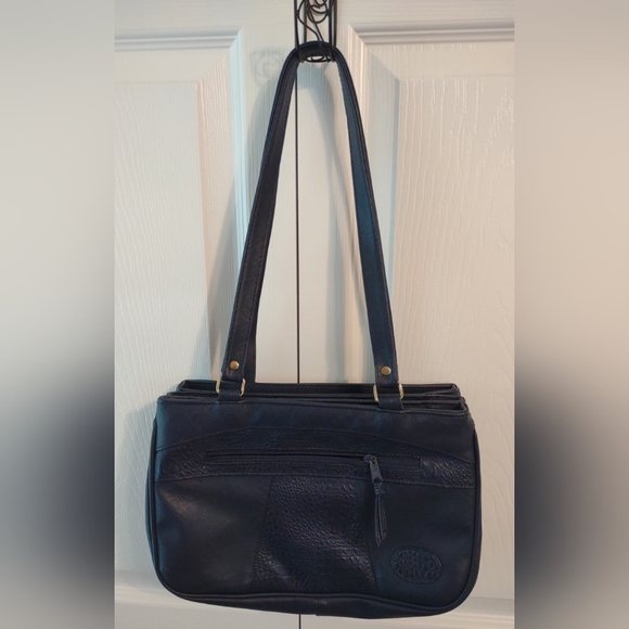 Vintage Blue 3 Compartment Faux Leather Women’s Shoulder Handbag Purse 12”x 8” - Picture 1 of 6